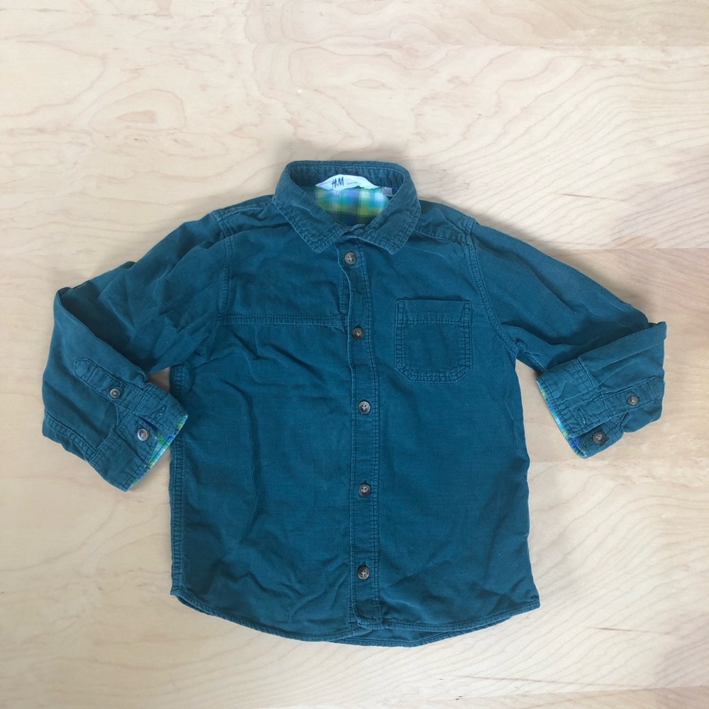 H&M Sage Green Button Down Kids Long Sleeve Shirt Size US 4-5y 100% Cotton